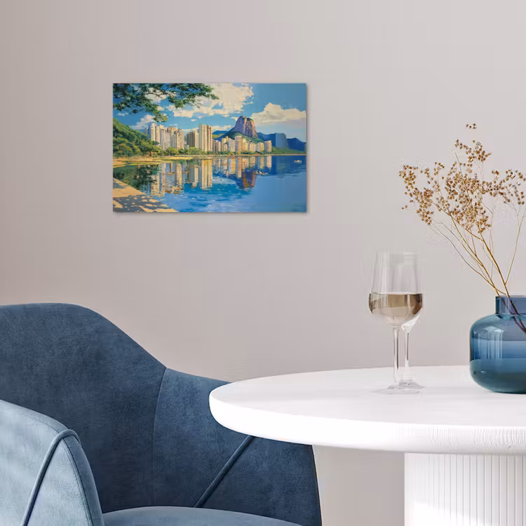 Berg - Skyline - Strand - Water poster papier klein -sfeer3