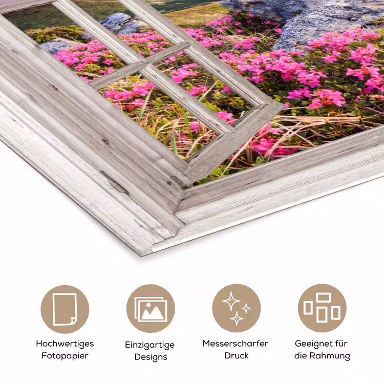 Bergen - Landschap - Doorkijk - Bloemen - Avond - Roze poster papier klein -tcloseup_DE
