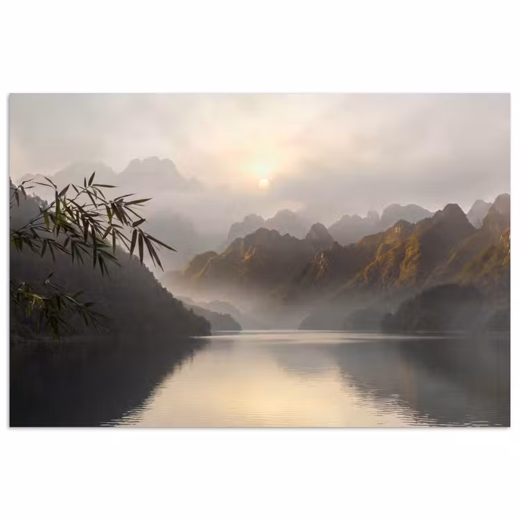 Bergen - Water - Mist - Natuur - Landschap poster papier klein -3d