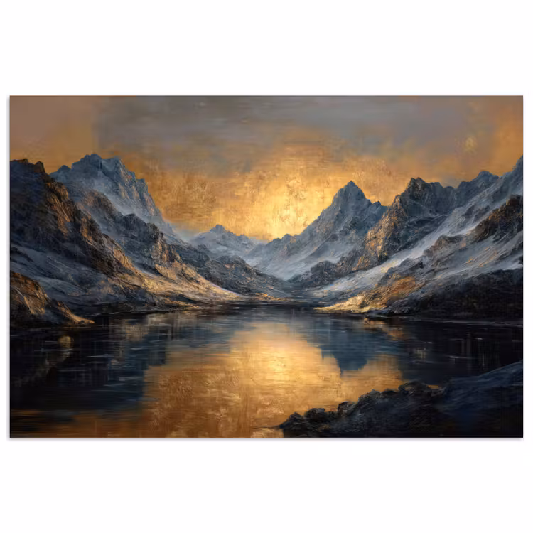 Berglandschap met Gouden Zonsondergang poster papier klein -3d