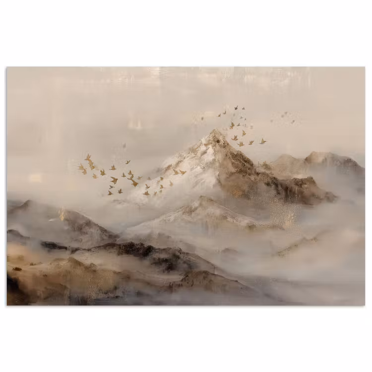 Berglandschap - Mist  - Penseelstreken poster papier klein -3d