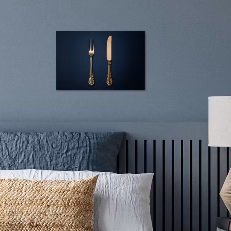 Bestek - Donkerblauw - Goud poster papier klein -sfeer2