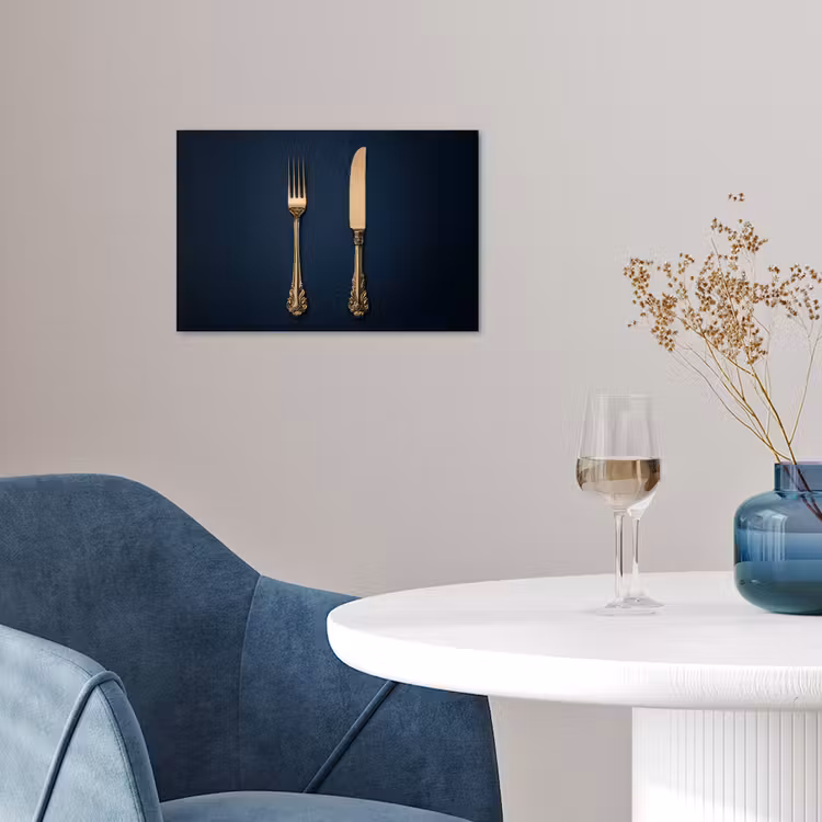Bestek - Donkerblauw - Goud poster papier klein -sfeer3