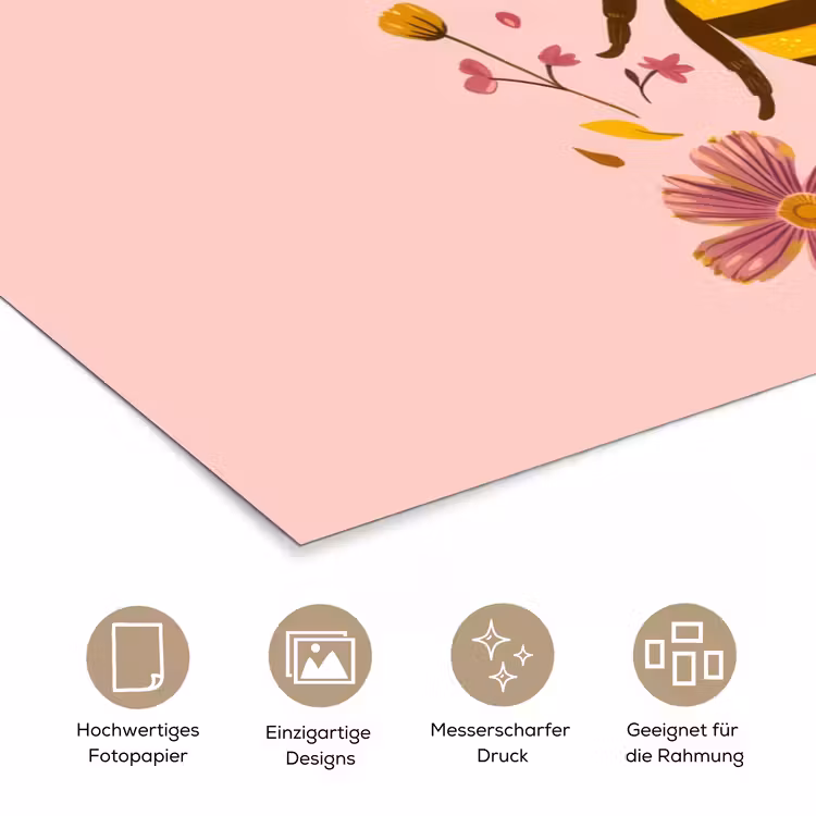 Bij - Geel - Bloemen - Kleurrijk poster papier klein -tcloseup_DE
