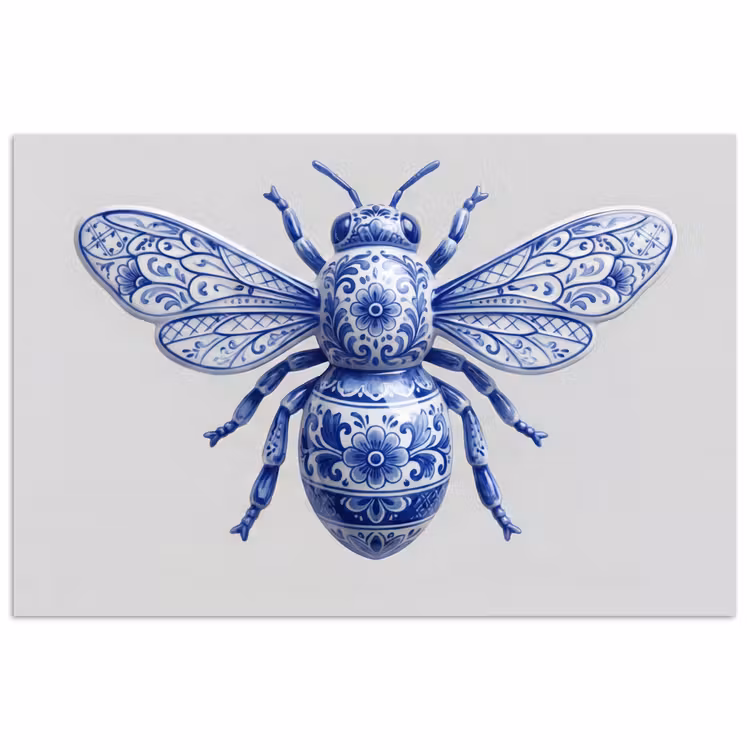 Bij - Modern - Delfts - Blauw poster papier klein -3d