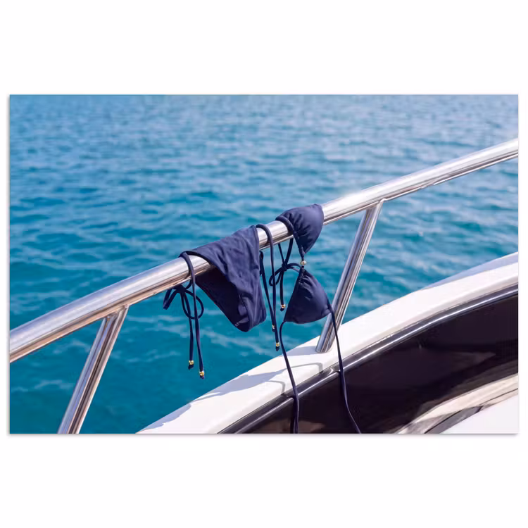 Bikini - Reling - Zee - Zomer - Blauw poster papier klein -3d