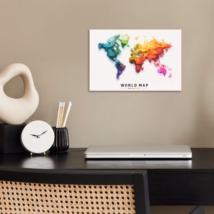 Pixels - Wereldkaart - Kleurverloop poster papier klein -sfeer1