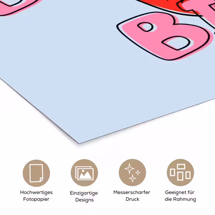 Bisou - Blauw - Roze - Lippen poster papier klein -tcloseup_DE