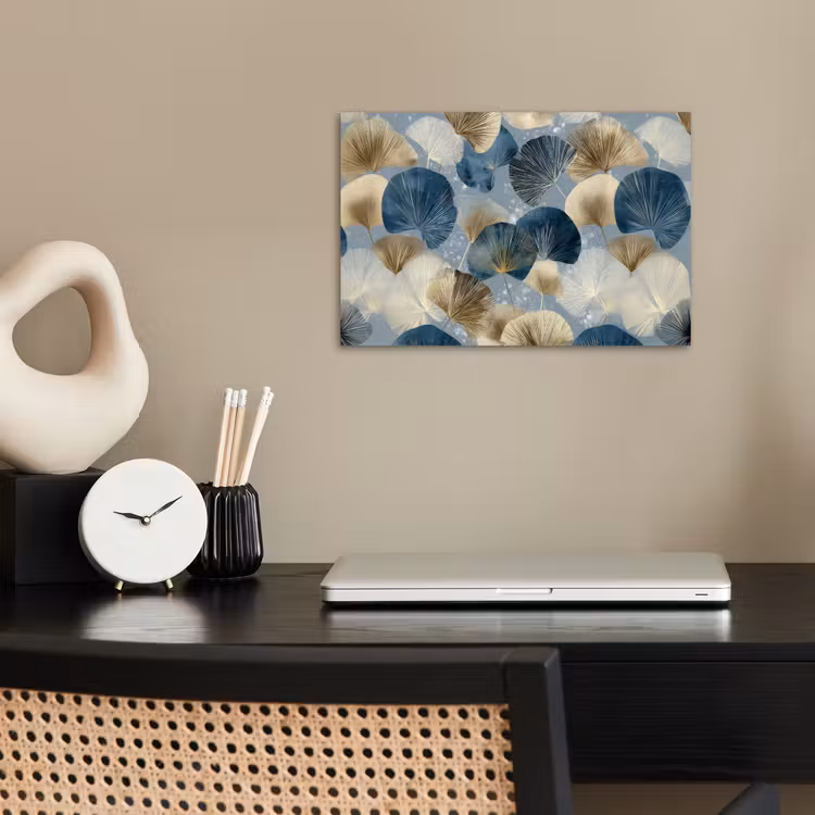 Bladeren - Abstract - Goud - Blauw poster papier klein -sfeer1