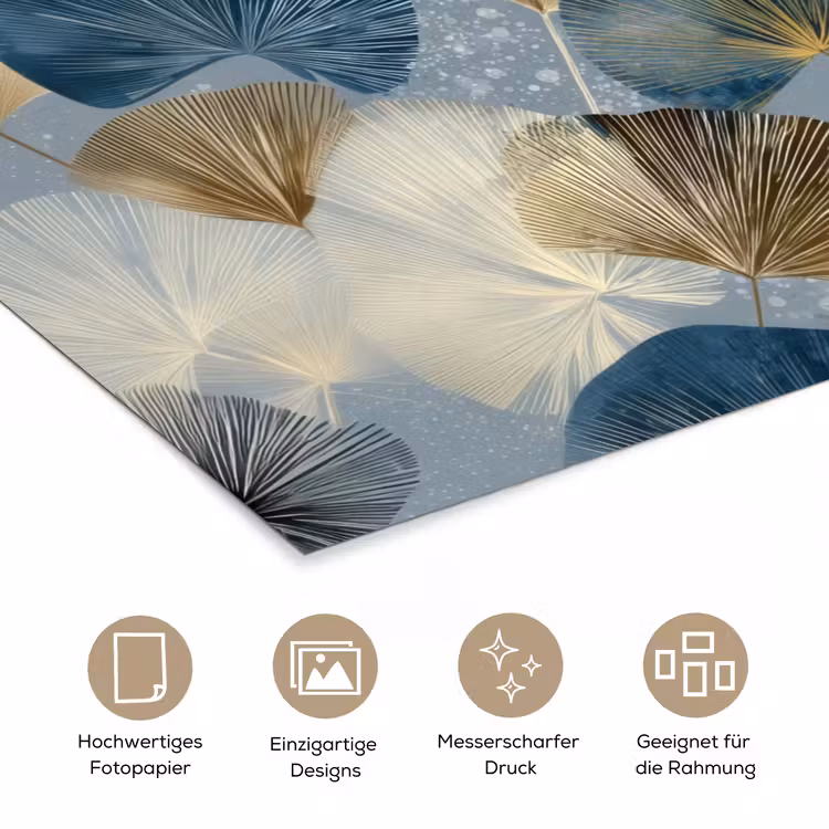 Bladeren - Abstract - Goud - Blauw poster papier klein -tcloseup_DE