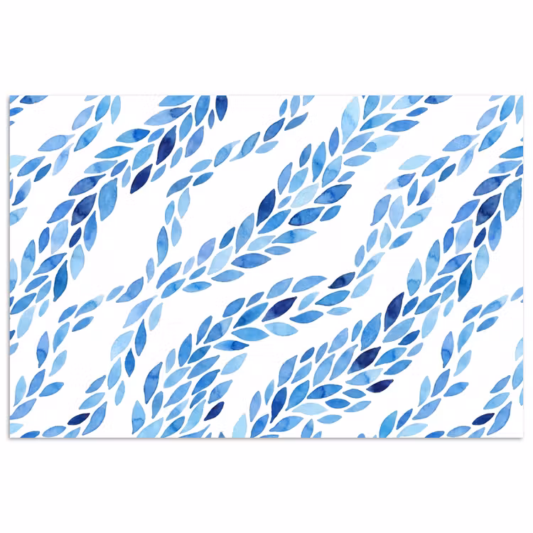 Bladeren - Aquarel - Patroon - Modern - Blauw poster papier klein -3d