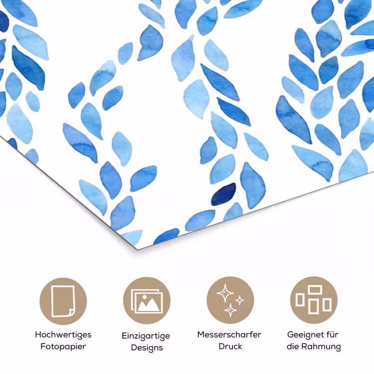 Bladeren - Aquarel - Patroon - Modern - Blauw poster papier klein -tcloseup_DE