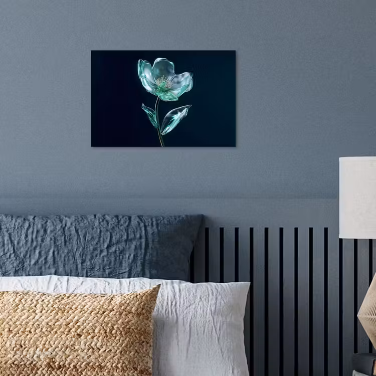 Bladeren - Bloem - Glazen - Donkerblauw poster papier klein -sfeer2