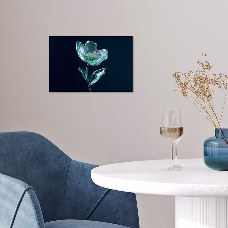 Bladeren - Bloem - Glazen - Donkerblauw poster papier klein -sfeer3