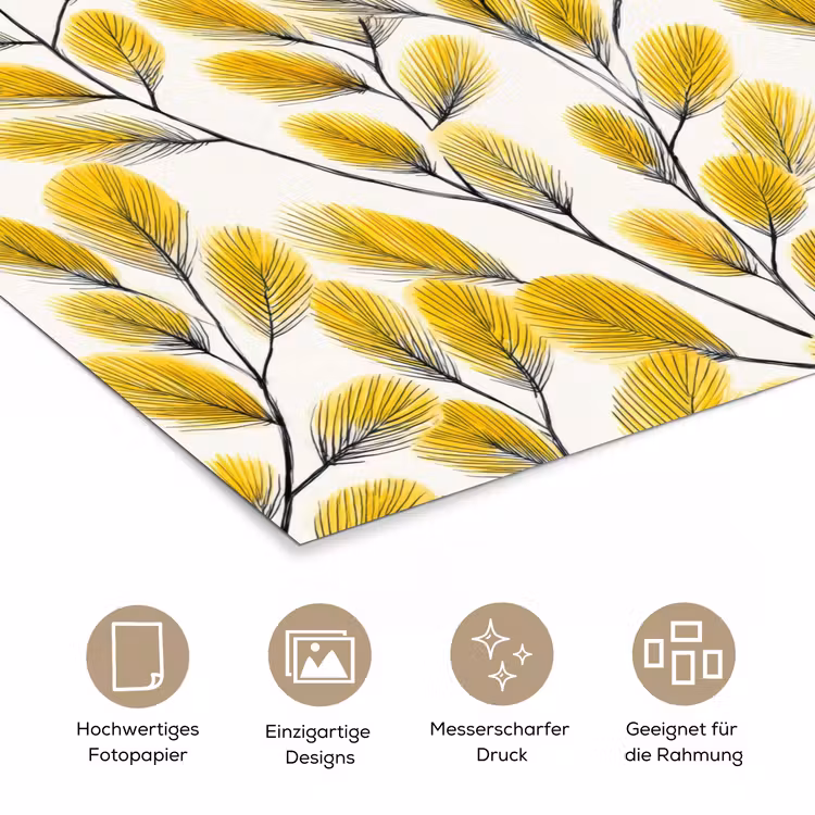 Bladeren - Botanisch - Elegant - Geel - Zwart poster papier klein 62 -tcloseup_DE