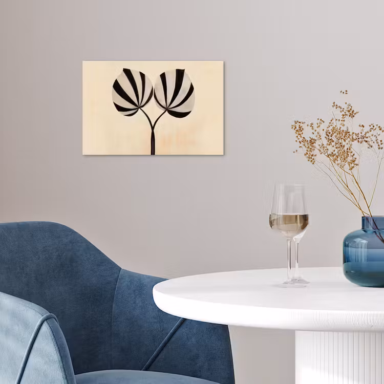 Bladeren - Gestreept - Stengel - Beige poster papier klein -sfeer3