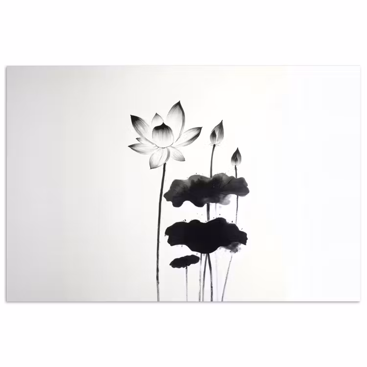 Bladeren - Zwart - Lotusbloem - Minimalitisch poster papier klein -3d