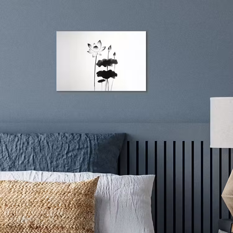 Bladeren - Zwart - Lotusbloem - Minimalitisch poster papier klein -sfeer2