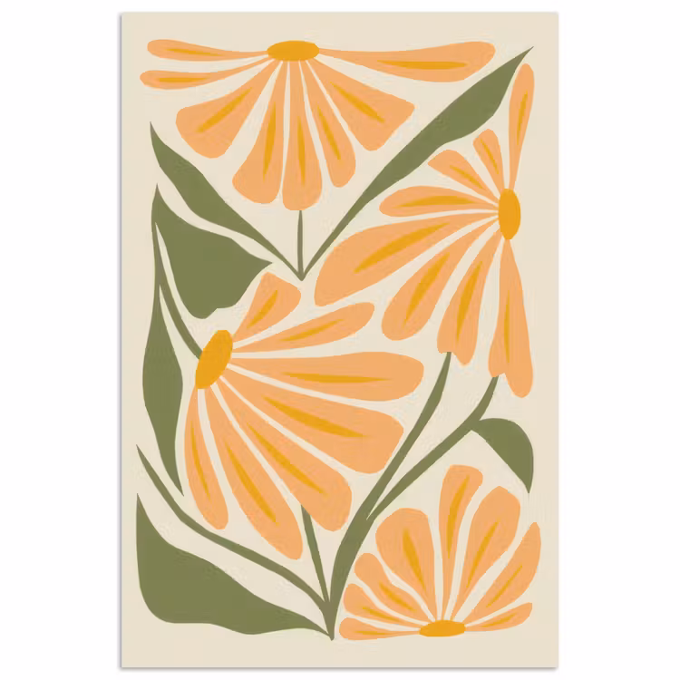 Blaadjes - Zachtoranje - Bloemen poster papier klein -3d