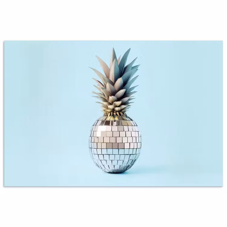 Blauw - Ananas - Disco - Discobal poster papier klein -3d