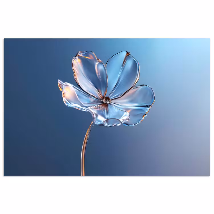 Blauw - Bloem - Glazen - Sierlijk poster papier klein -3d