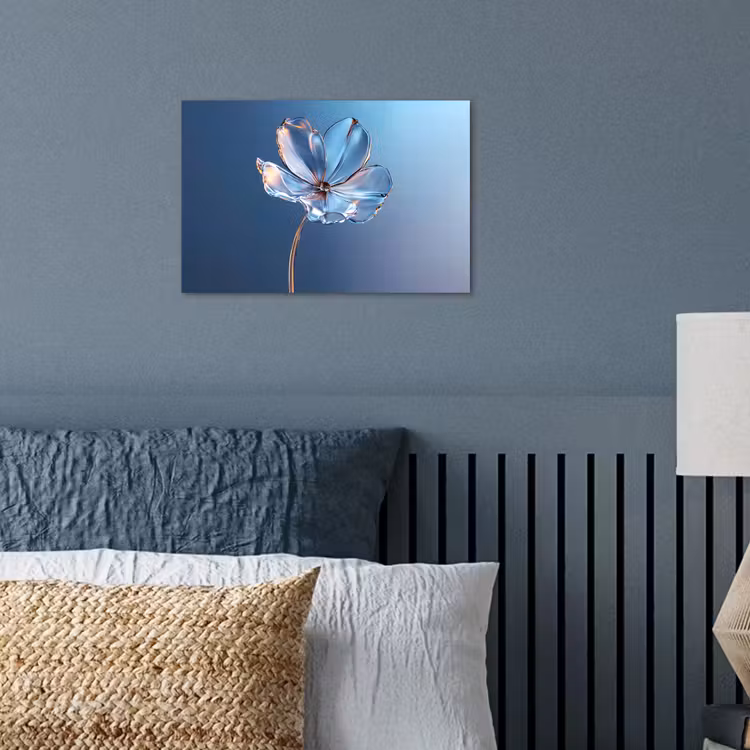 Blauw - Bloem - Glazen - Sierlijk poster papier klein -sfeer2