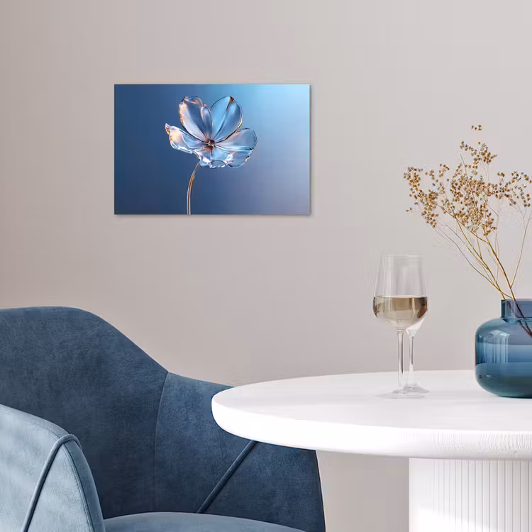 Blauw - Bloem - Glazen - Sierlijk poster papier klein -sfeer3