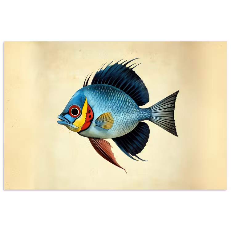 Blauw - Kieuwen - Vis - Illustratie poster papier klein -3d