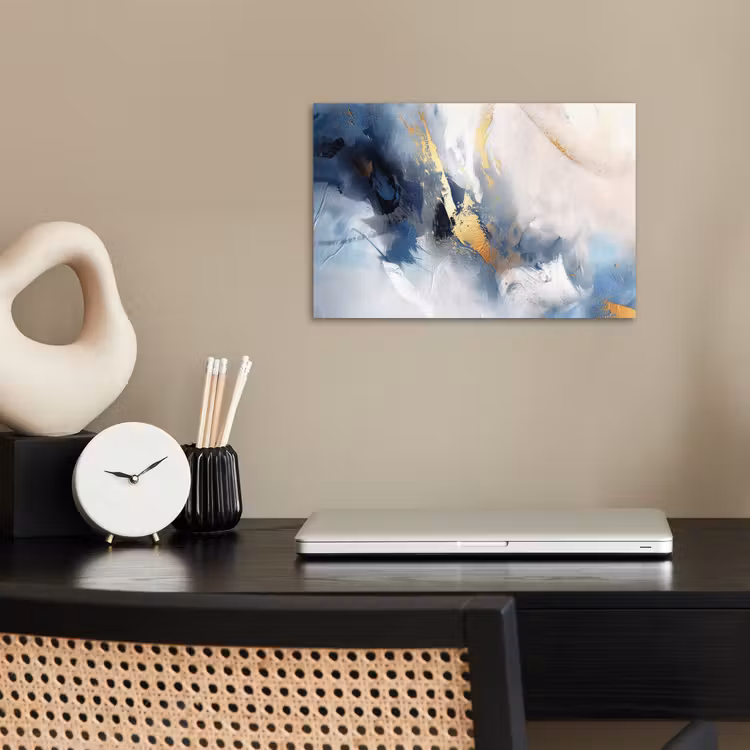 Blauw - Modern - Marmer - Abstract - Goud poster papier klein -sfeer1