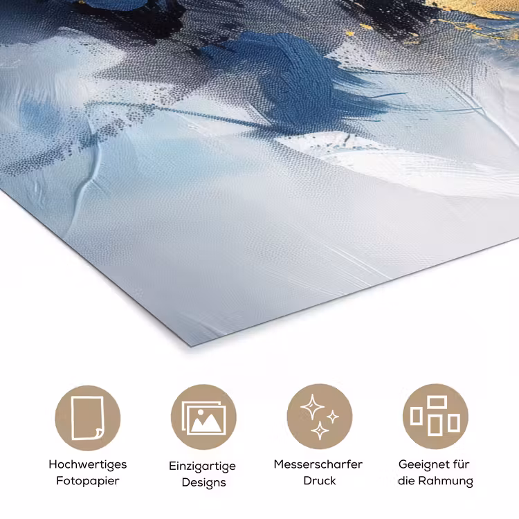Blauw - Modern - Marmer - Abstract - Goud poster papier klein -tcloseup_DE