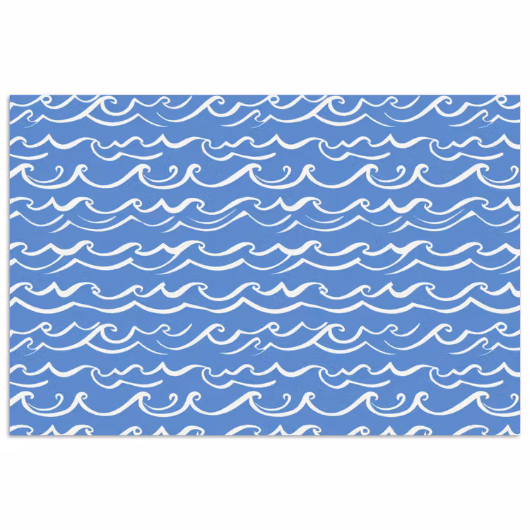 Blauw - Wit - Simpel - Getekend - Golven poster papier klein 62 -3d