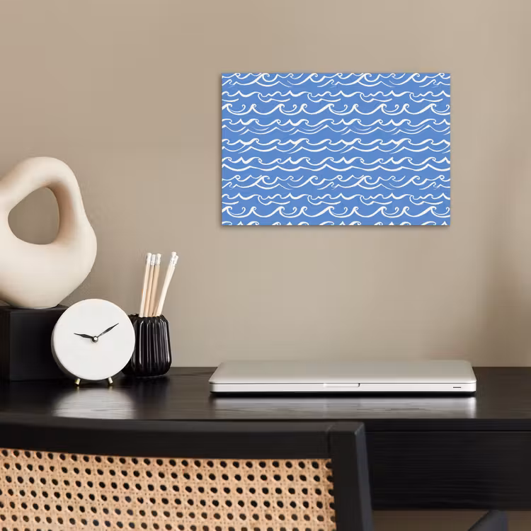Blauw - Wit - Simpel - Getekend - Golven poster papier klein 62 -sfeer1