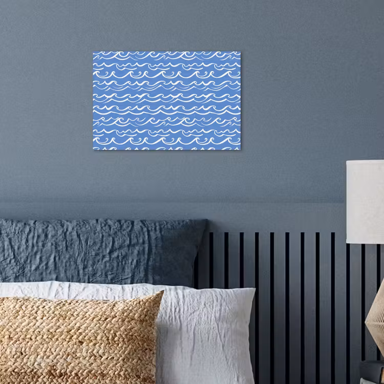Blauw - Wit - Simpel - Getekend - Golven poster papier klein 62 -sfeer2
