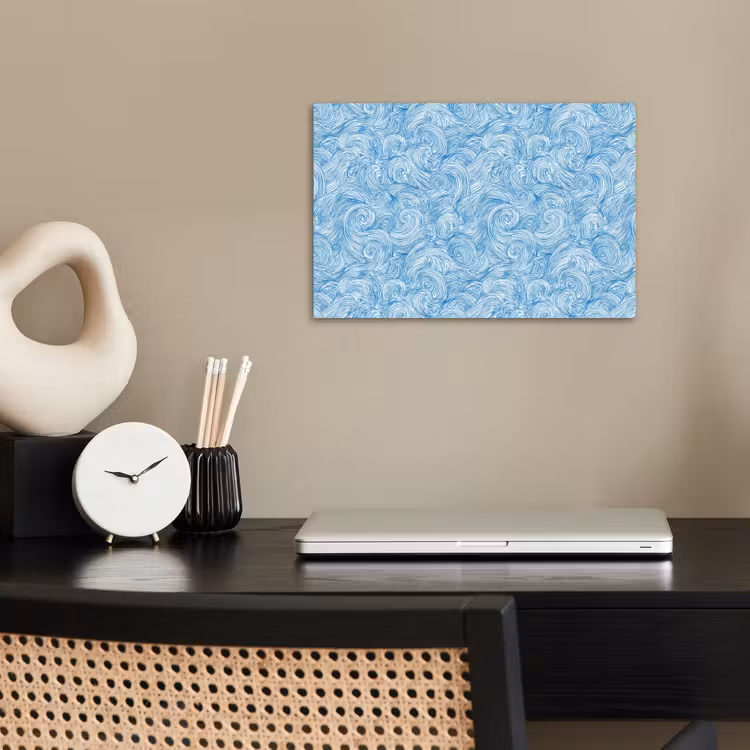 Blauw - Wit - Spiraal - Golven - Lijnen poster papier klein 62 -sfeer1