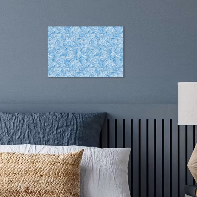 Blauw - Wit - Spiraal - Golven - Lijnen poster papier klein 62 -sfeer2