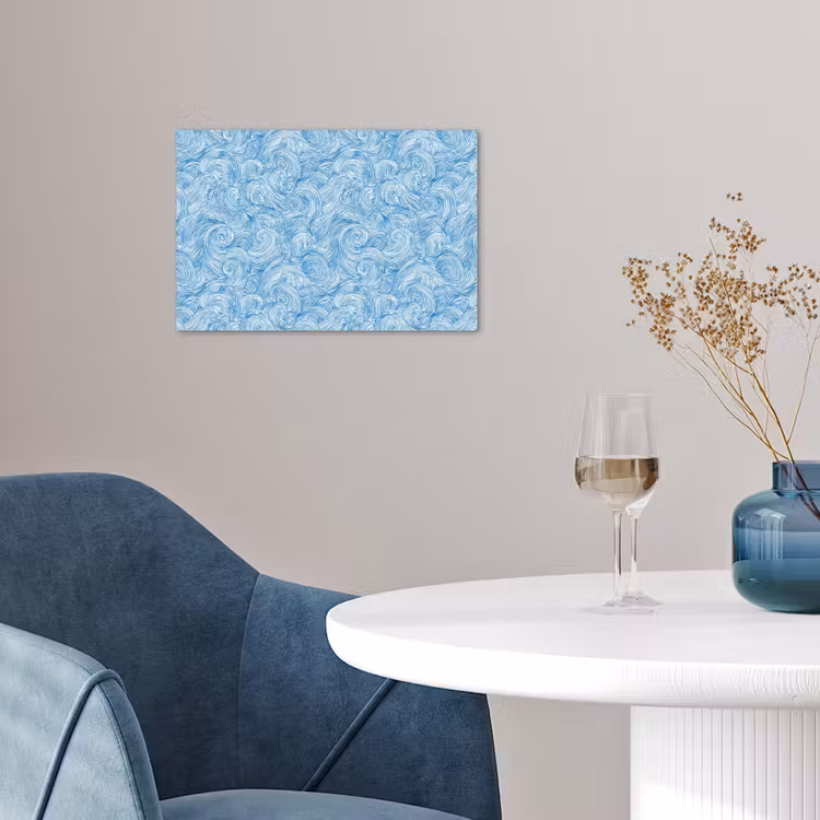 Blauw - Wit - Spiraal - Golven - Lijnen poster papier klein 62 -sfeer3