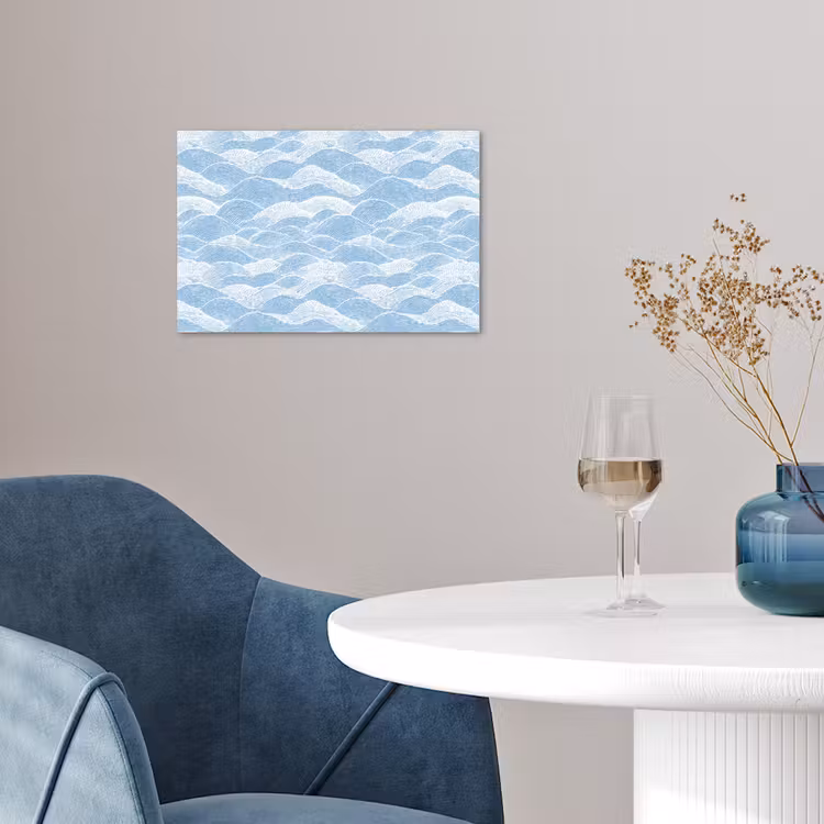 Blauw - Wit - Golven - Getekend poster papier klein 62 -sfeer3