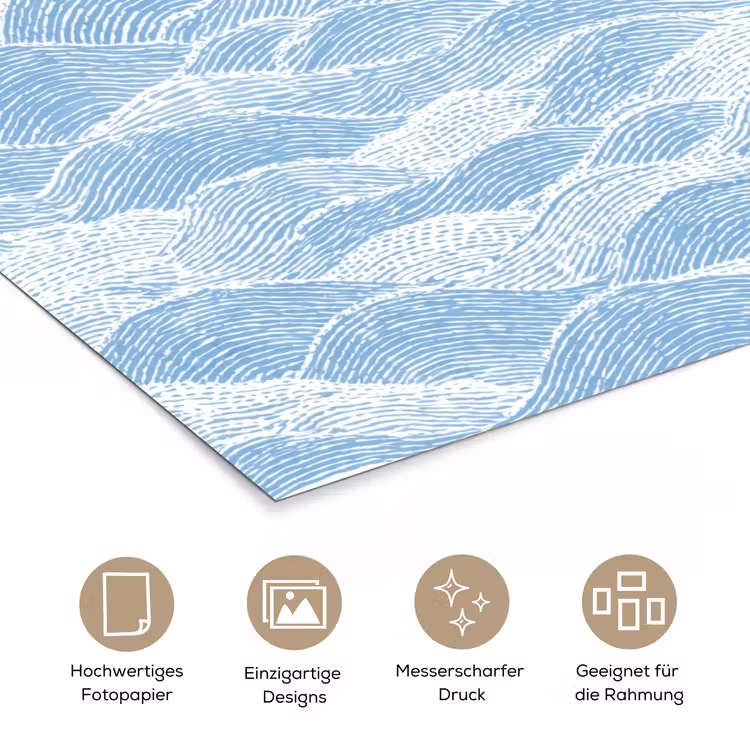Blauw - Wit - Golven - Getekend poster papier klein 62 -tcloseup_DE