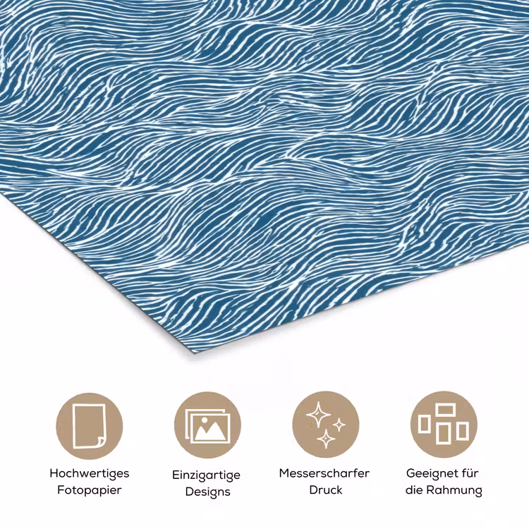 Blauw - Wit - Golven - Getekend - Textuur poster papier klein 62 -tcloseup_DE