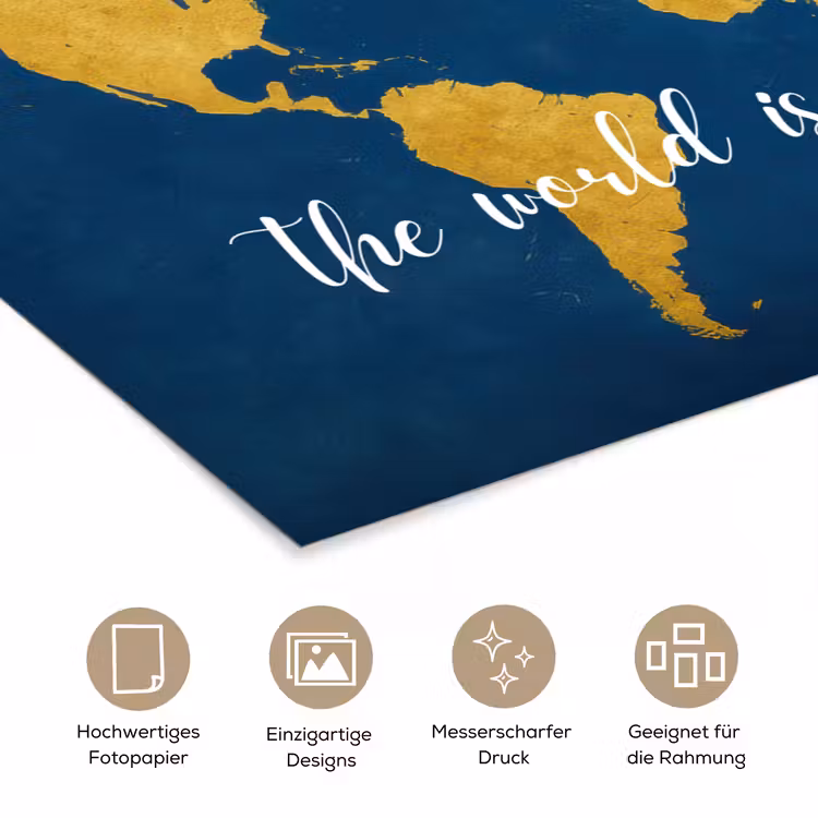 Blauw - Wereldkaart - Quote - Explore poster papier klein -tcloseup_DE