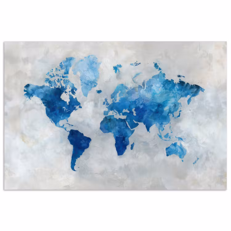 Blauw - Wolken - Textuur - Wereldkaart poster papier klein -3d