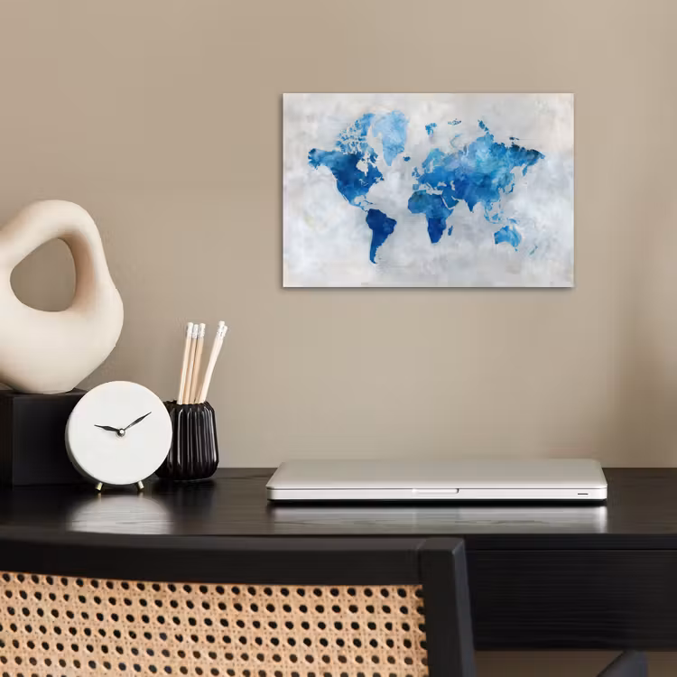 Blauw - Wolken - Textuur - Wereldkaart poster papier klein -sfeer1