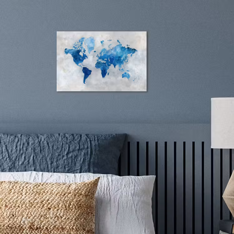 Blauw - Wolken - Textuur - Wereldkaart poster papier klein -sfeer2