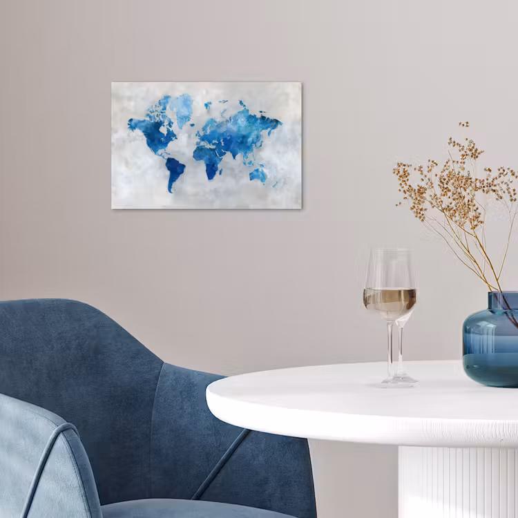 Blauw - Wolken - Textuur - Wereldkaart poster papier klein -sfeer3