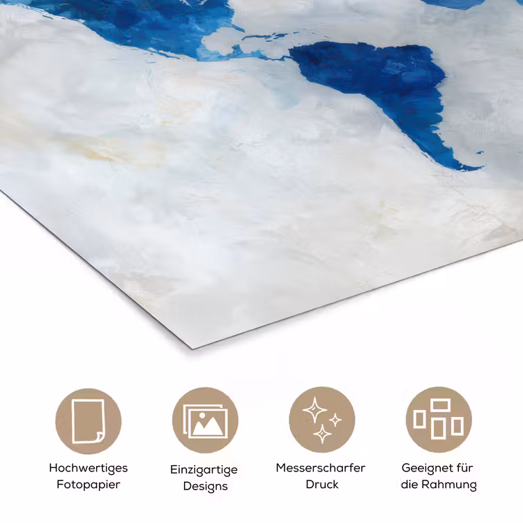Blauw - Wolken - Textuur - Wereldkaart poster papier klein -tcloseup_DE