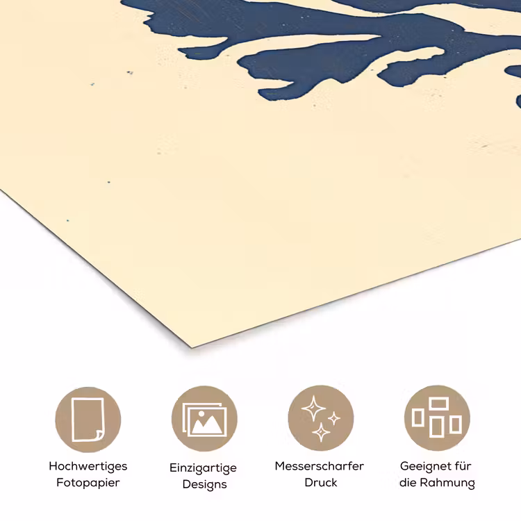 Blauw koraal - Vertakkingen - Beige poster papier klein -tcloseup_DE