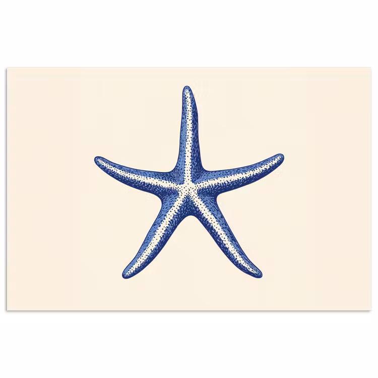 Blauwe zeester - Minimalistisch - Beige poster papier klein -3d