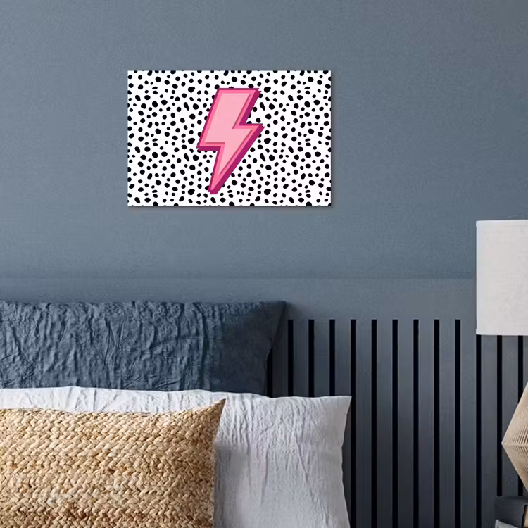 Bliksem - Roze - Stippen poster papier klein -sfeer2