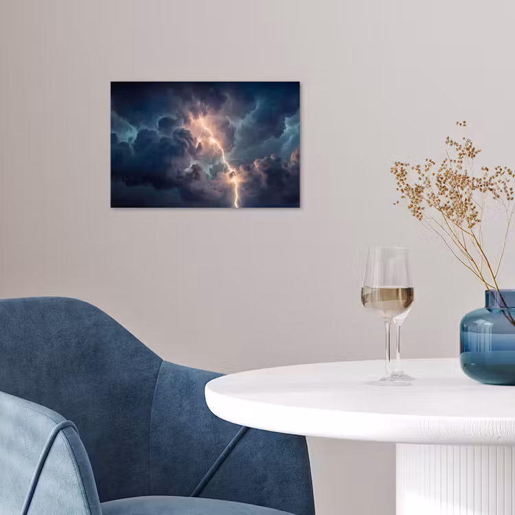 Bliksem - Storm - Natuur - Donker poster papier klein -sfeer3