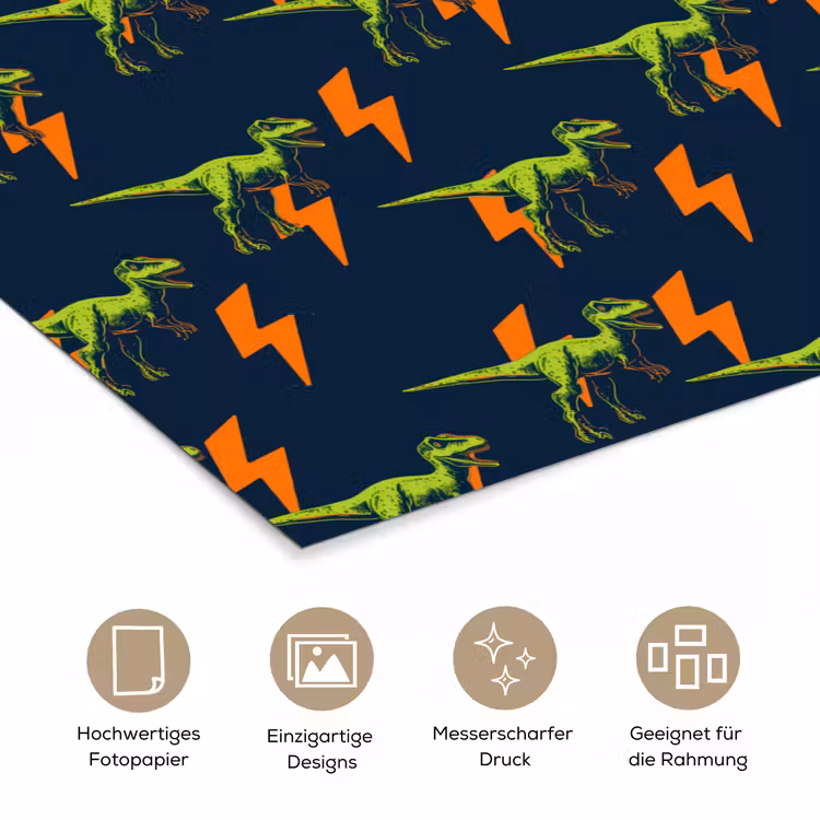 Bliksemschichten - Oranje - Dinosaurussen poster papier klein -tcloseup_DE